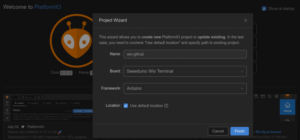 platformIO IDE new Project